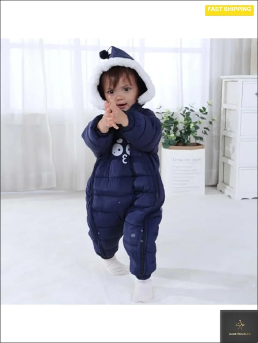 Baby Snowsuit Jumpsuit Winter Coat Hooded Faux Fur Polyester Toddler